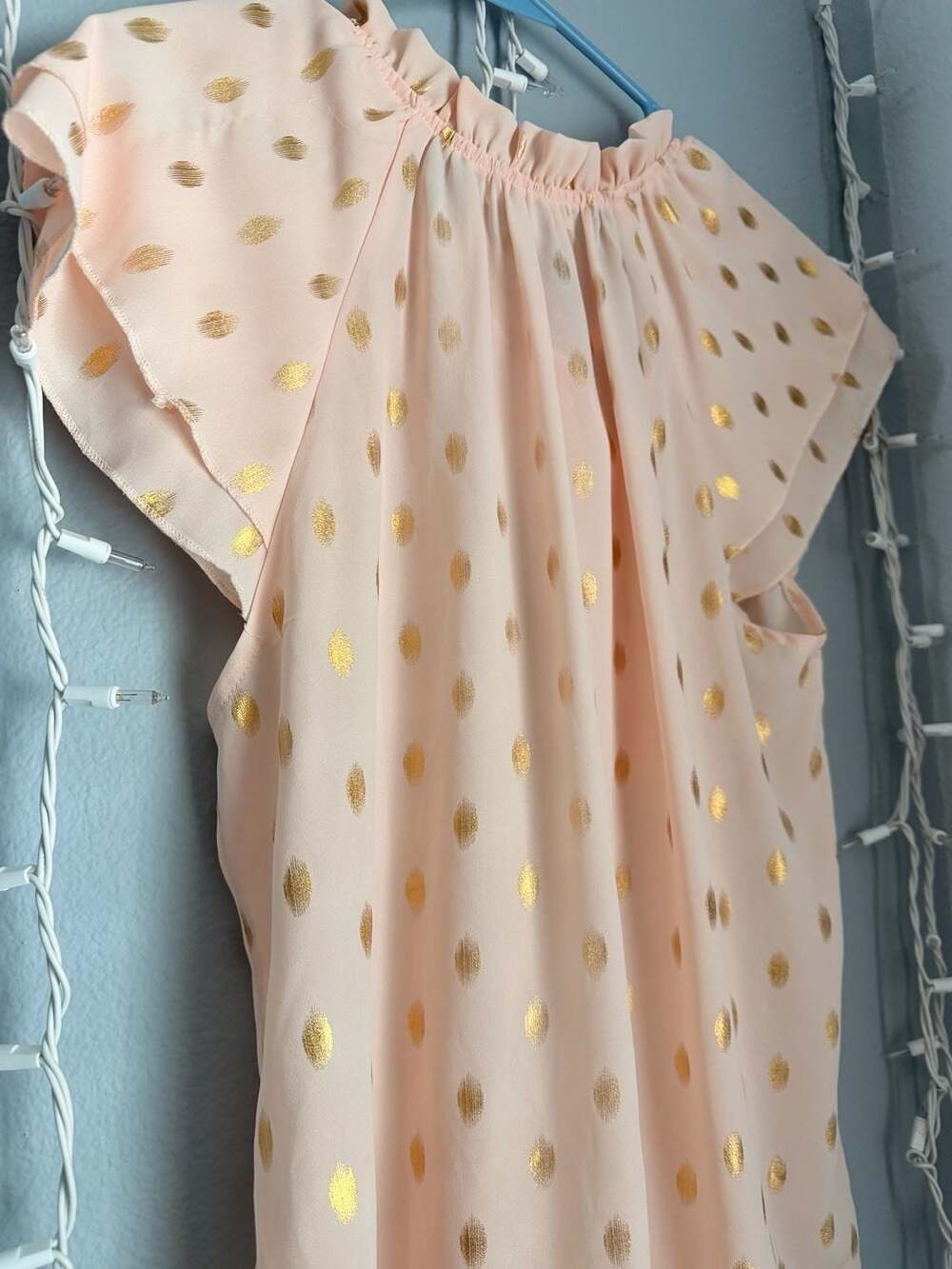 Shannon Ford New York Petite Gold Polka Dot Tie-Neck Blouse, Size PM - Picture 8 of 10